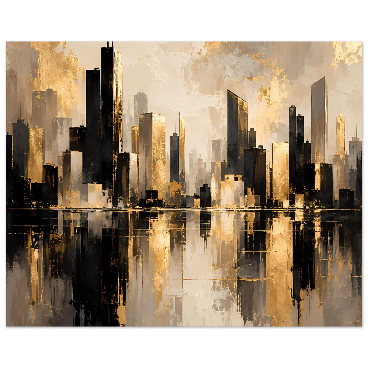 Cityscape-Poster horizontal: goldige Stadtlandschaft mit Spiegelungen auf Wasser