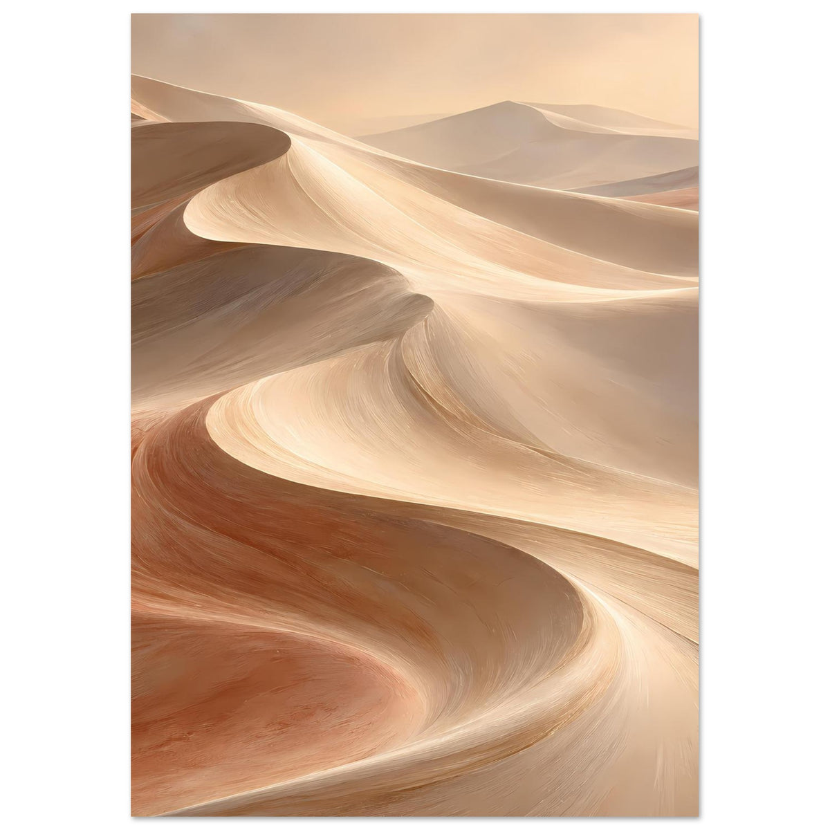 Poster im Hochformat mit Sanddünen-Motiv, weiche beige Farbverläufe und Dünenwellen
