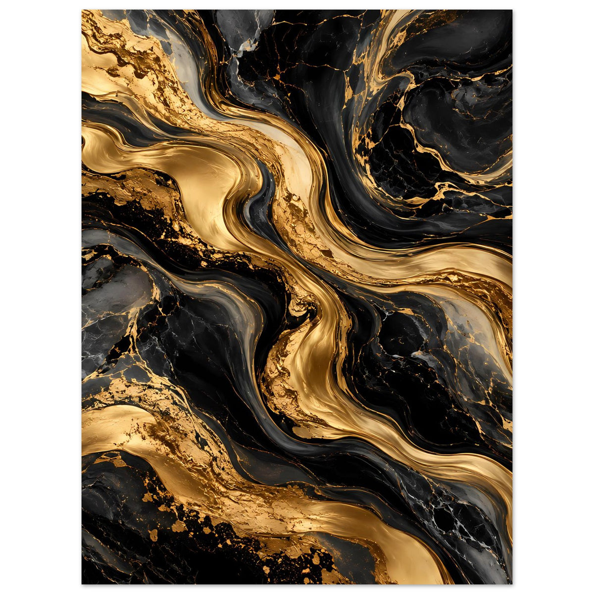 Abstraktes Poster mit schwarzem Marmormuster und goldenen Adern, Hochformat