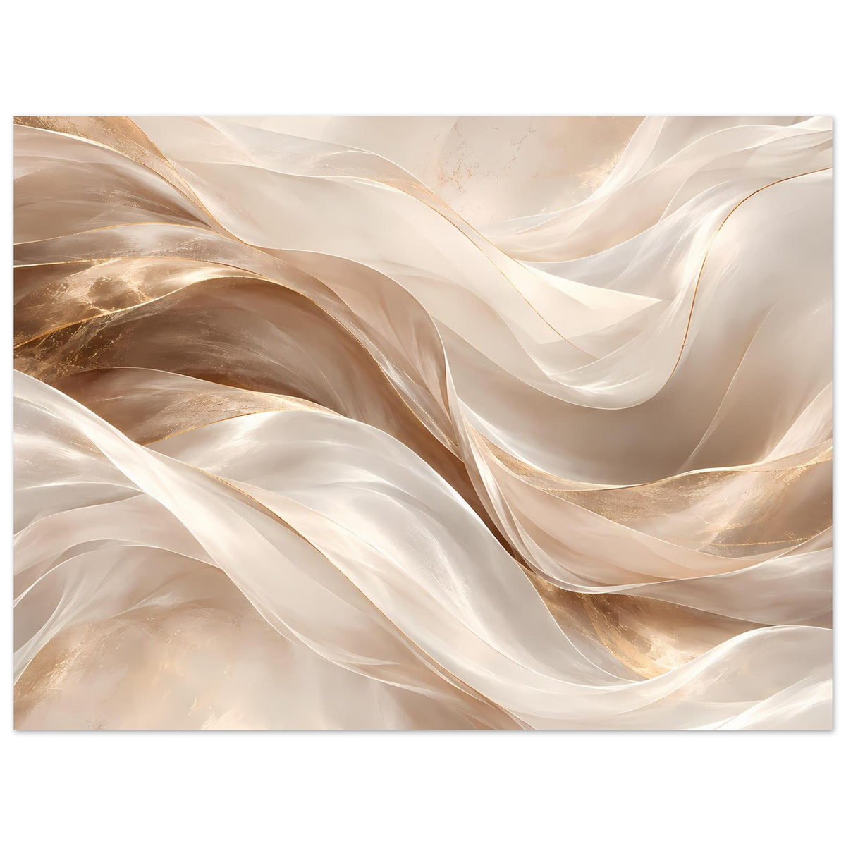Horizontales Poster mit großen, schimmernden Wellenbändern in Beige und Gold