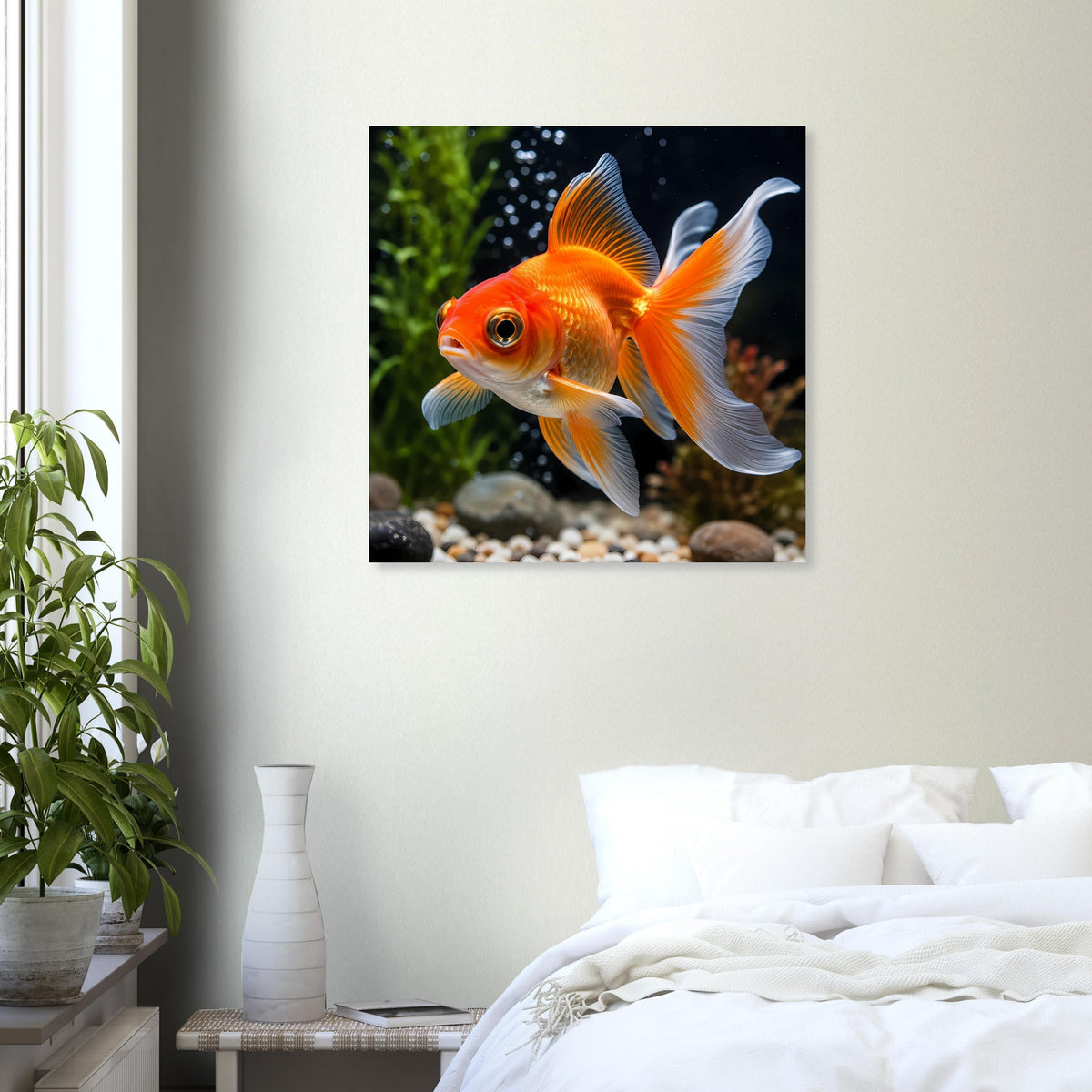 Goldfisch-Poster mit orangefarbenem Goldfisch und weißen Flossen im Wasser