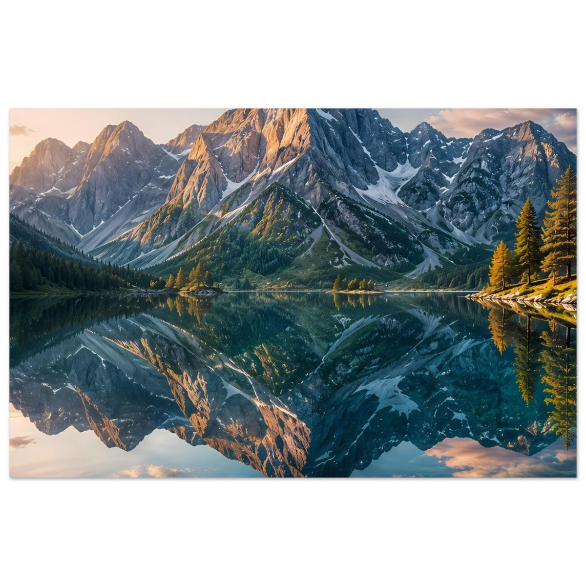 Landschafts-Poster mit Alpenbergen und spiegelndem See, horizontal