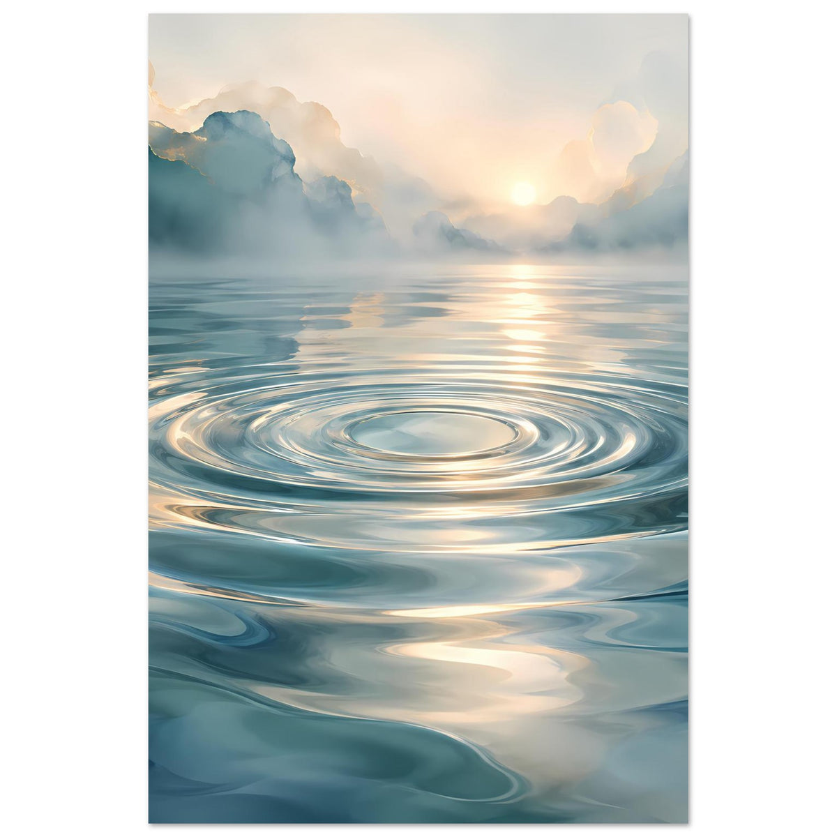 Poster im Hochformat: ruhiges Meer mit Wasserwirbel und warmem Sonnenaufgang