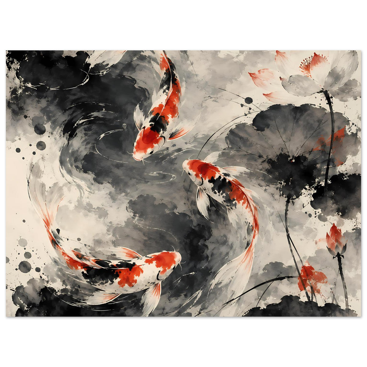 Poster mit Koi-Fischen im Tusche-Look, Querformat
