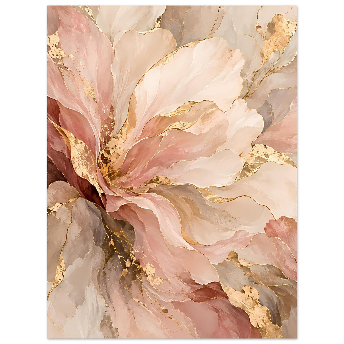 Vertikales Blumenposter in Rosa, Beige und Gold auf mattem Premiumpapier
