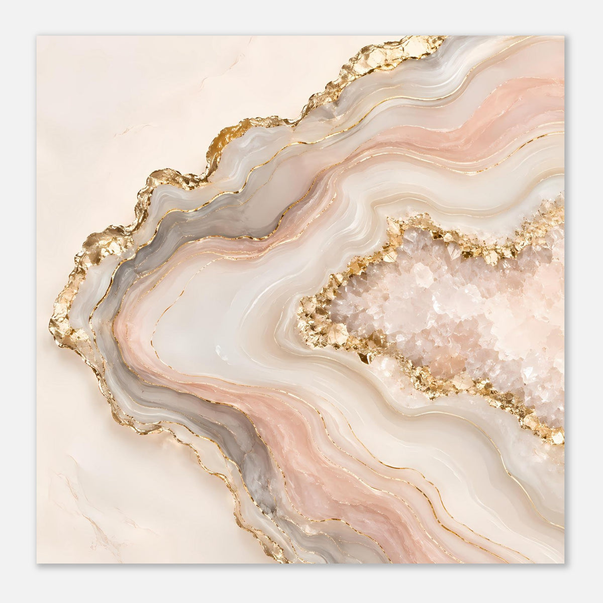 Abstraktes Geoden-Poster mit Rosé-, Creme- und Gold-Marmorierung