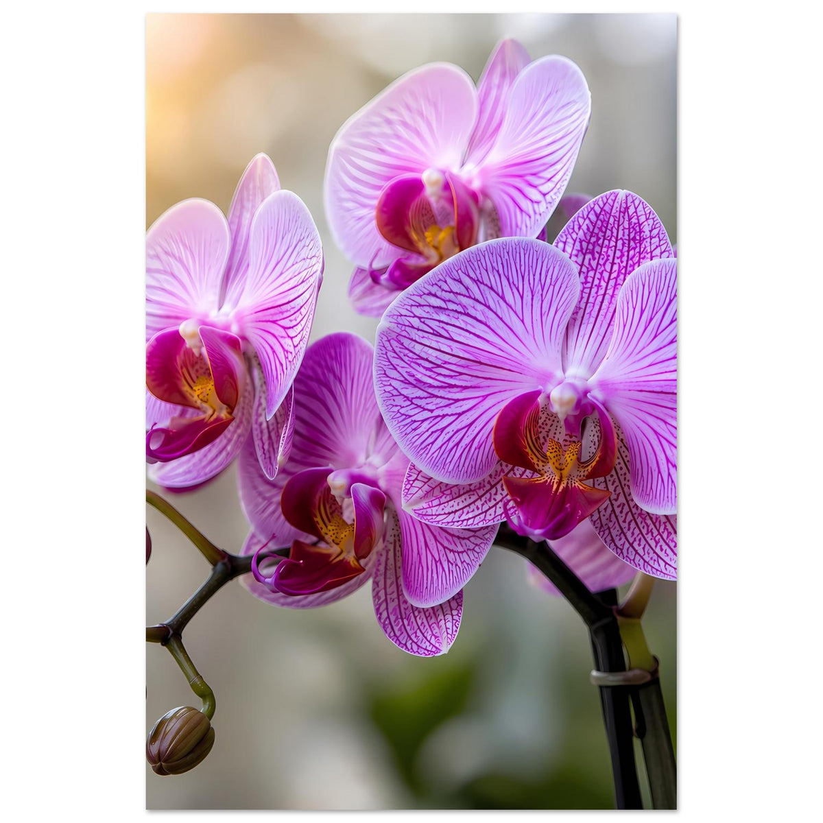 Poster mit violetten Orchideenblüten, einzelne Blüten rechts im Fokus
