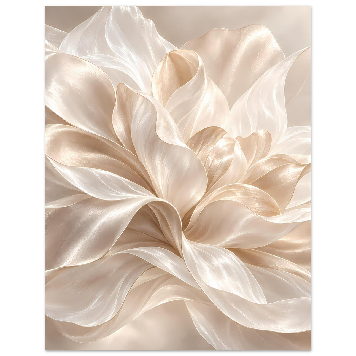 Floralposter im Hochformat mit cremefarbenem Blütenmotiv und weichen Falten
