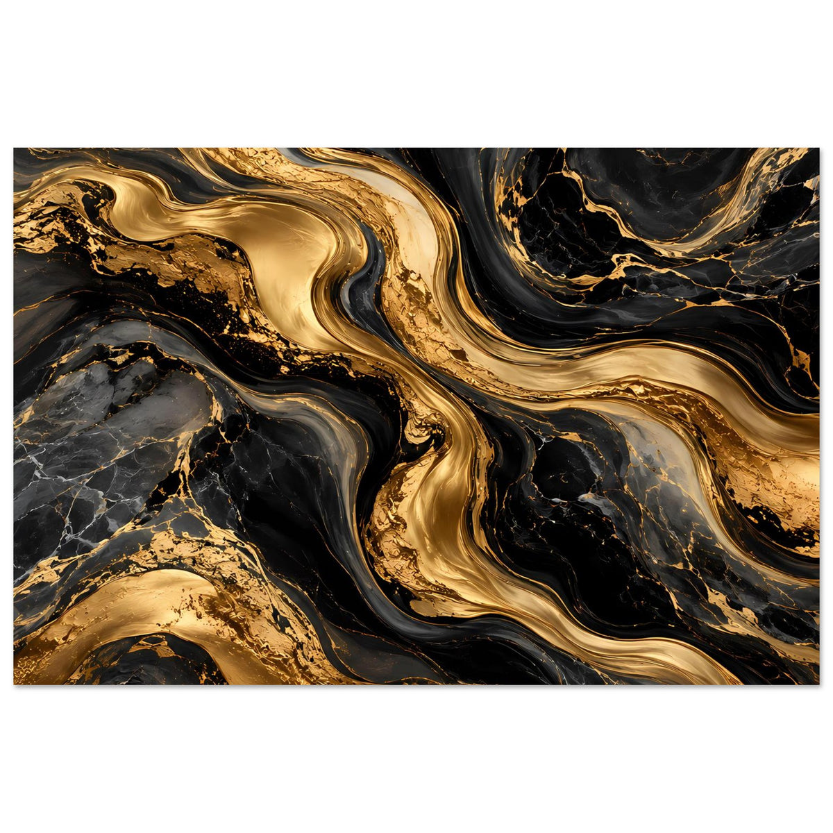 Poster mit Goldmarmor-Optik, horizontal: dunkle Wirbel mit goldenen, geschwungenen Adern.