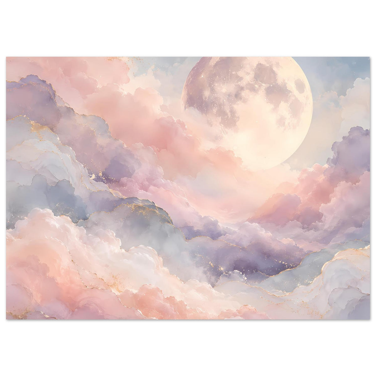 Pastellfarbenes Poster im Panoramaformat mit Mond über dichten Wolken