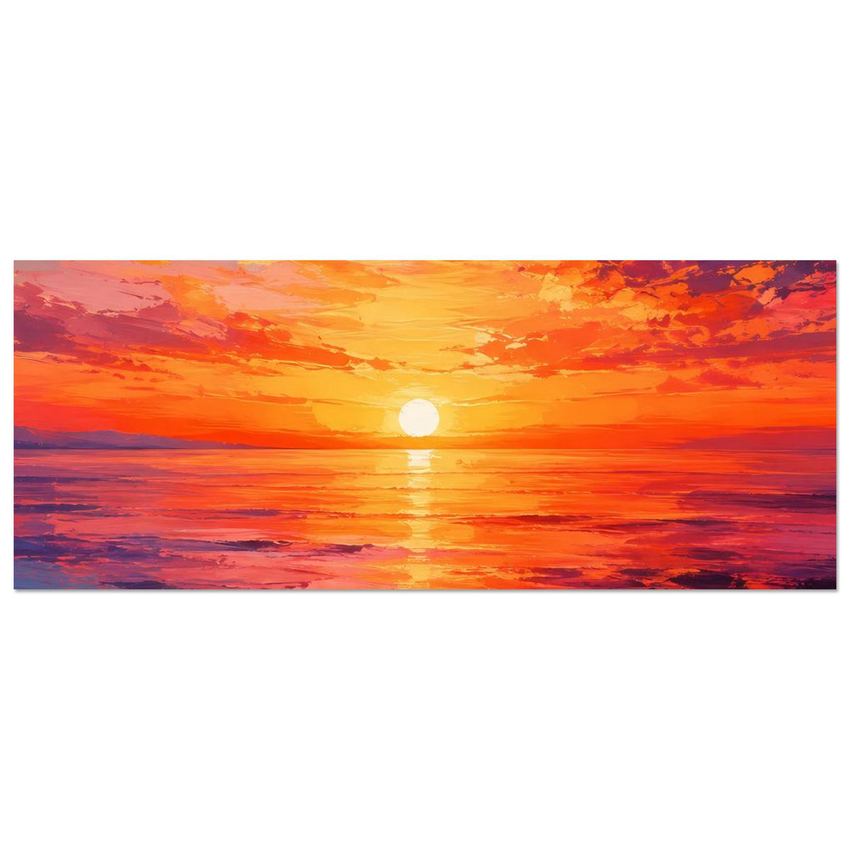 Querformat-Poster mit Sonnenuntergang über dem Meer in Orange und Violett