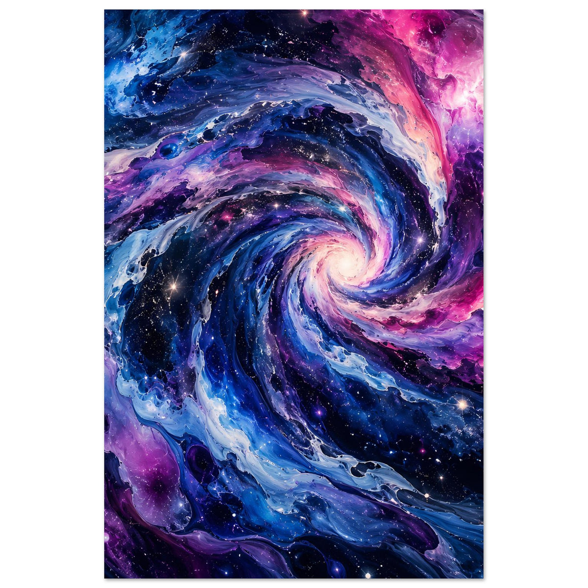 Wandposter im Vertikalschnitt: galaktische Spirale in Blau, Violett und Pink mit Sternen