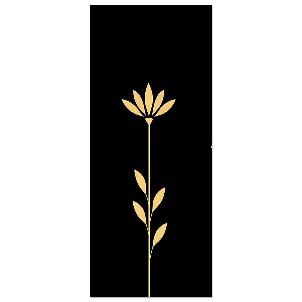 Schmales Wandposter mit einzelner goldener Blüte und stilisierten Blättern auf dunklem Grund