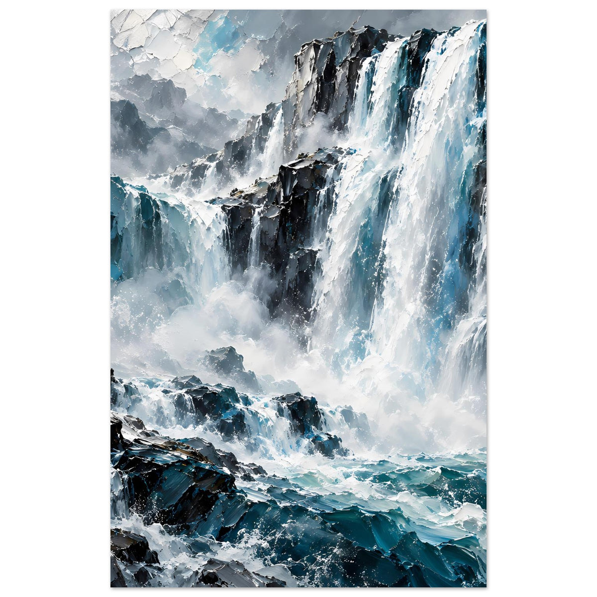 Wasserfall-Poster, Hochformat: breite Wasserfälle mit schroffen Felsen und türkisblauem Wasser