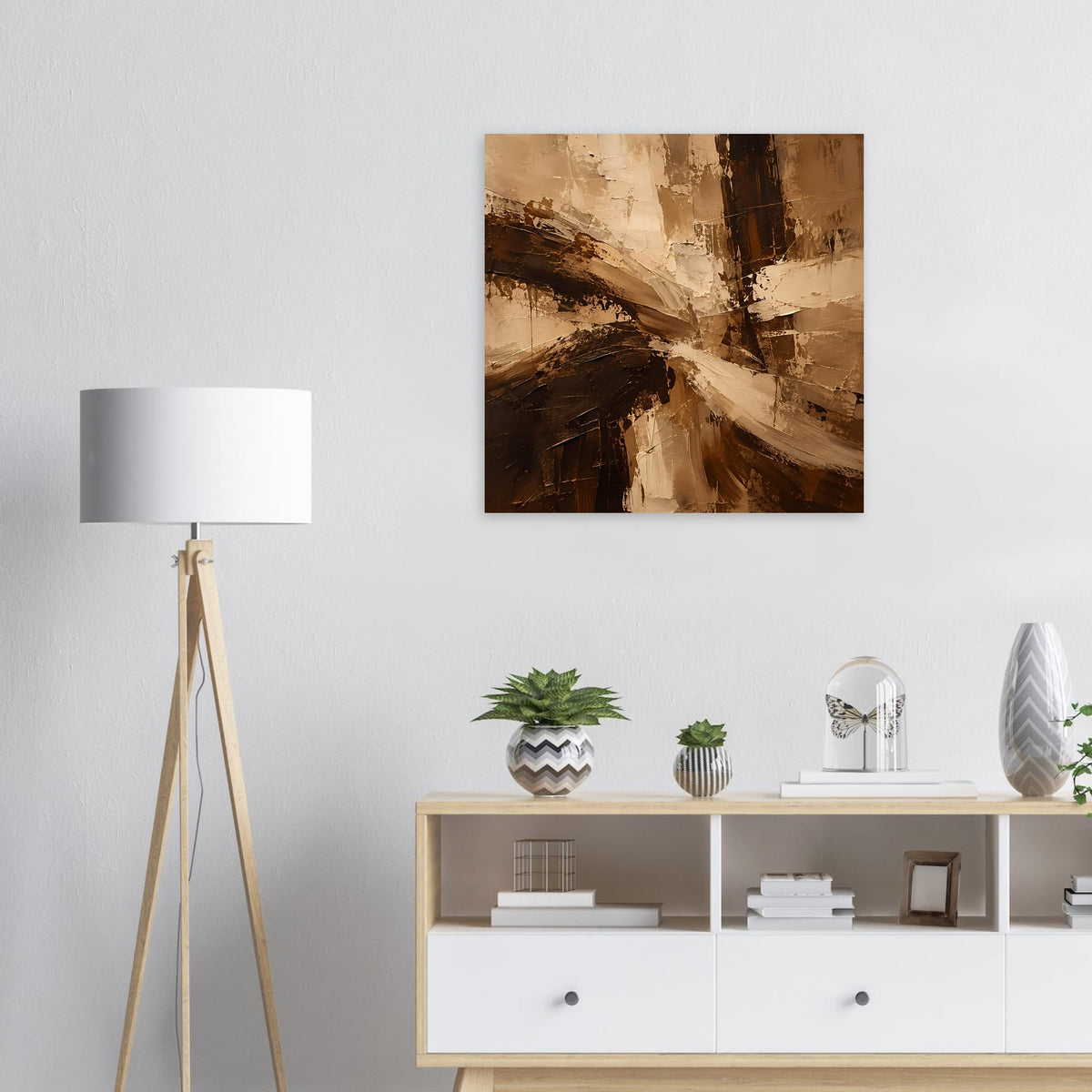 Abstraktes Erdtöne-Poster: braun-beige-schwarze Pinselstriche, quadratisch