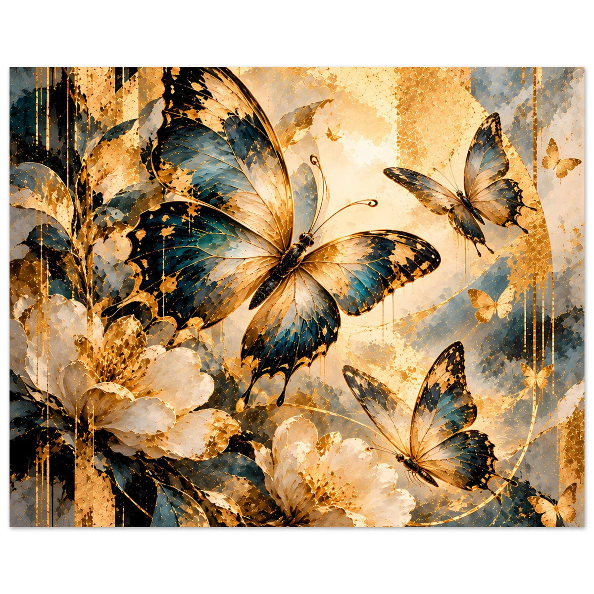 Schmetterlings-Poster mit gold-blauem Motiv, mehrfarbig, horizontal