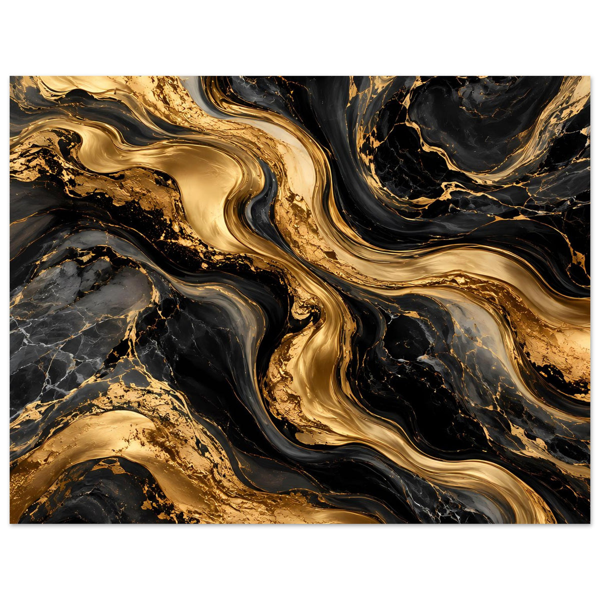 Poster mit Goldmarmor-Muster in Schwarz und Gold: fließende, geschwungene Adern, querformatig