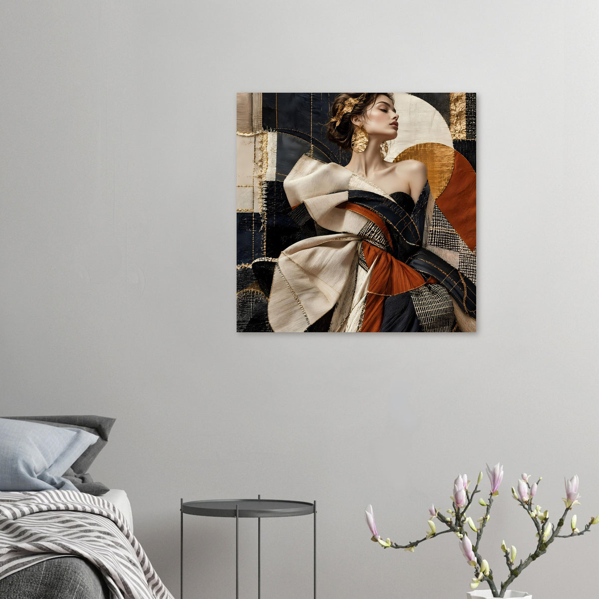 Kleines Poster mit Göttinnenporträt: Frau im Profil, Gold- und Terrakotta-Motive