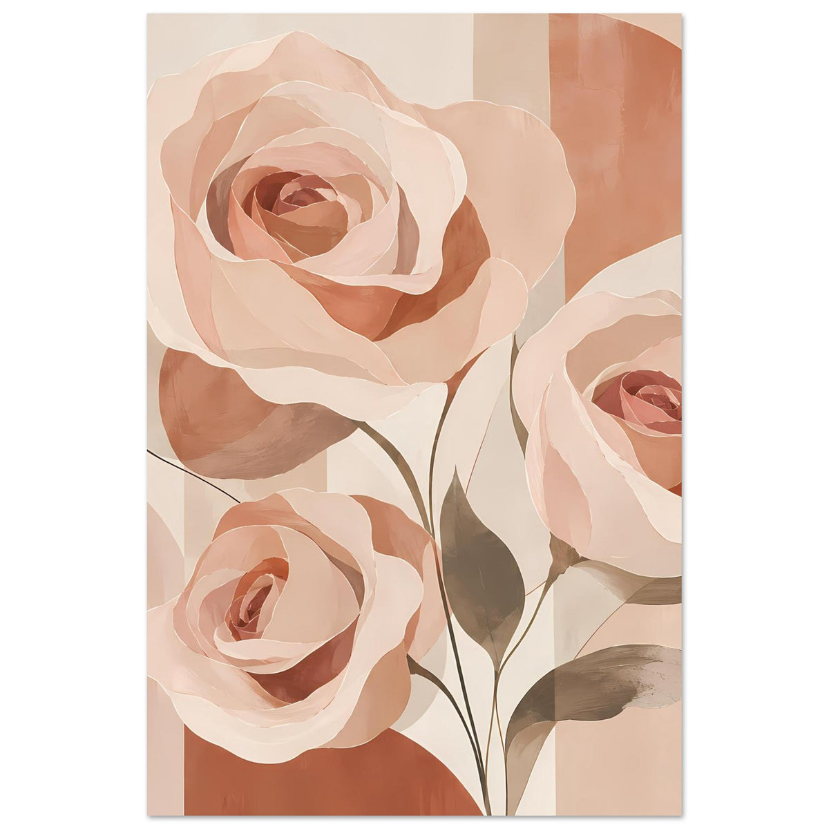 Blumenposter mit rosa und pfirsichfarbenen Rosen im abstrakten Aquarellstil