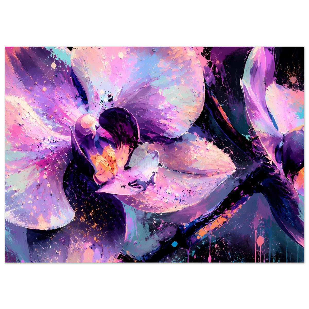 Neon-Orchideenblüten-Poster, großformatig, mit violettem und pinkem Sprühneon-Design