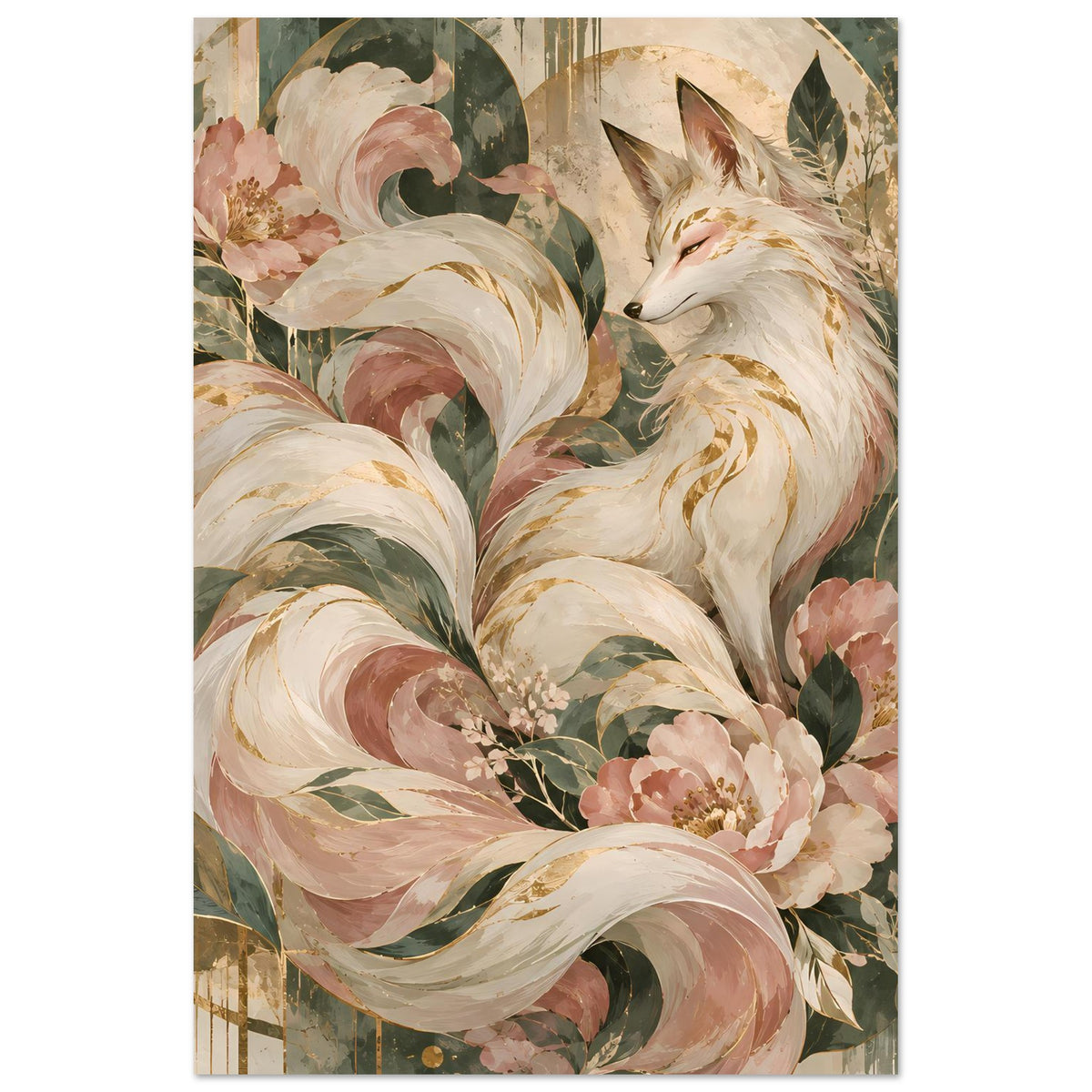 Poster mit Fuchsmotiv in Rosé-, Grün- und Goldtönen
