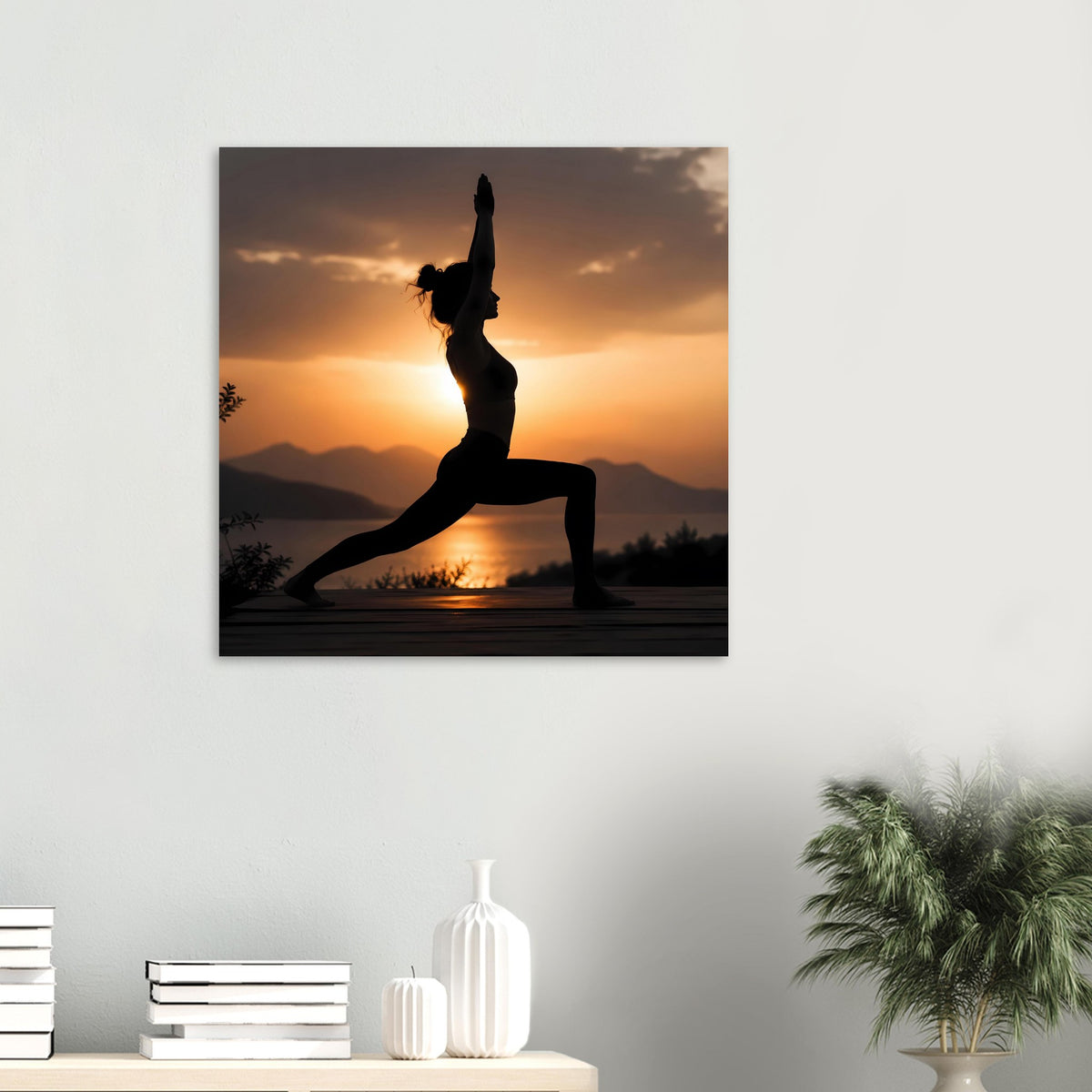 Yoga-Poster: Poster mit Silhouette der Yogapose im Sonnenuntergang, einbeinige Balance