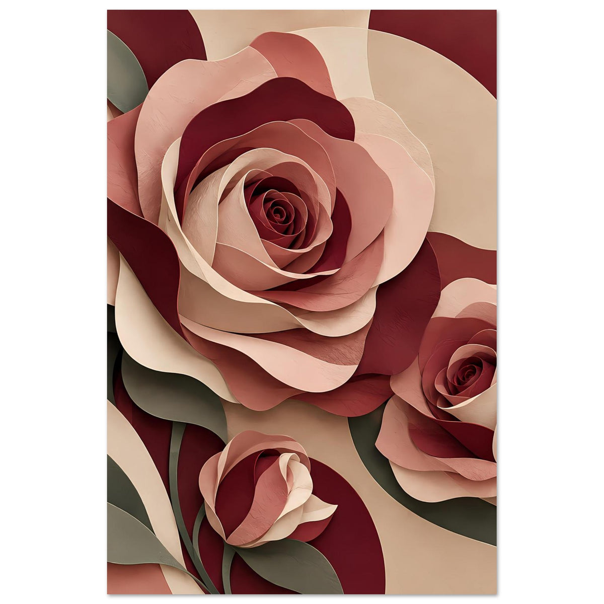 Florales Kunstposter mit Rosen in Burgunder und Rosé