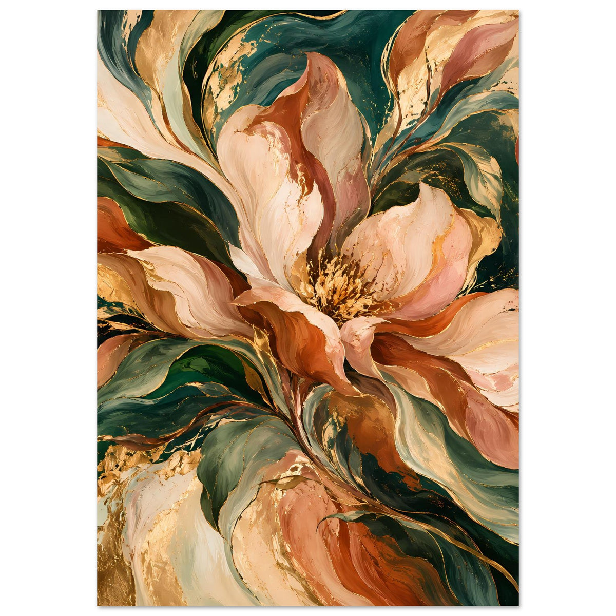 Blumenposter mit Pfingstrosen und Blättern in warmen Herbsttönen, vertikal