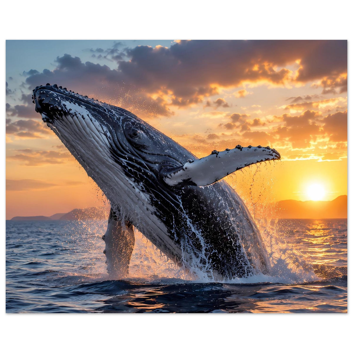 Premium-Mattdruck-Poster mit Buckelwal beim Brechen aus dem Wasser, breit im Querformat