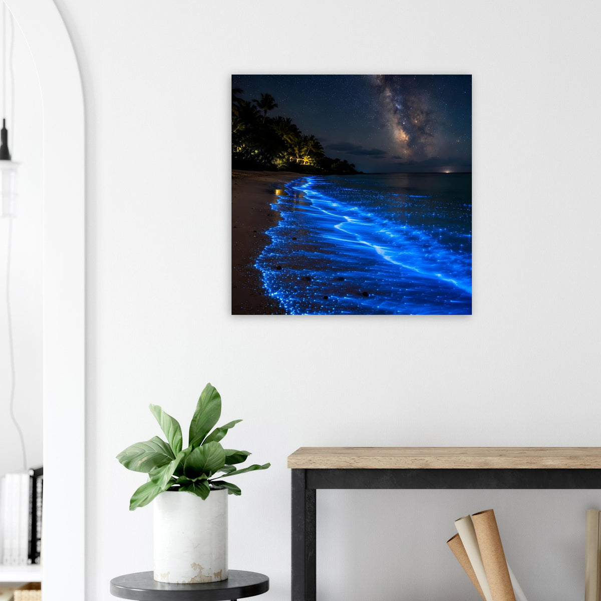 Leuchtendes Meer-Poster: quadratisches Motiv, Wasser voller blau leuchtender Reflexe