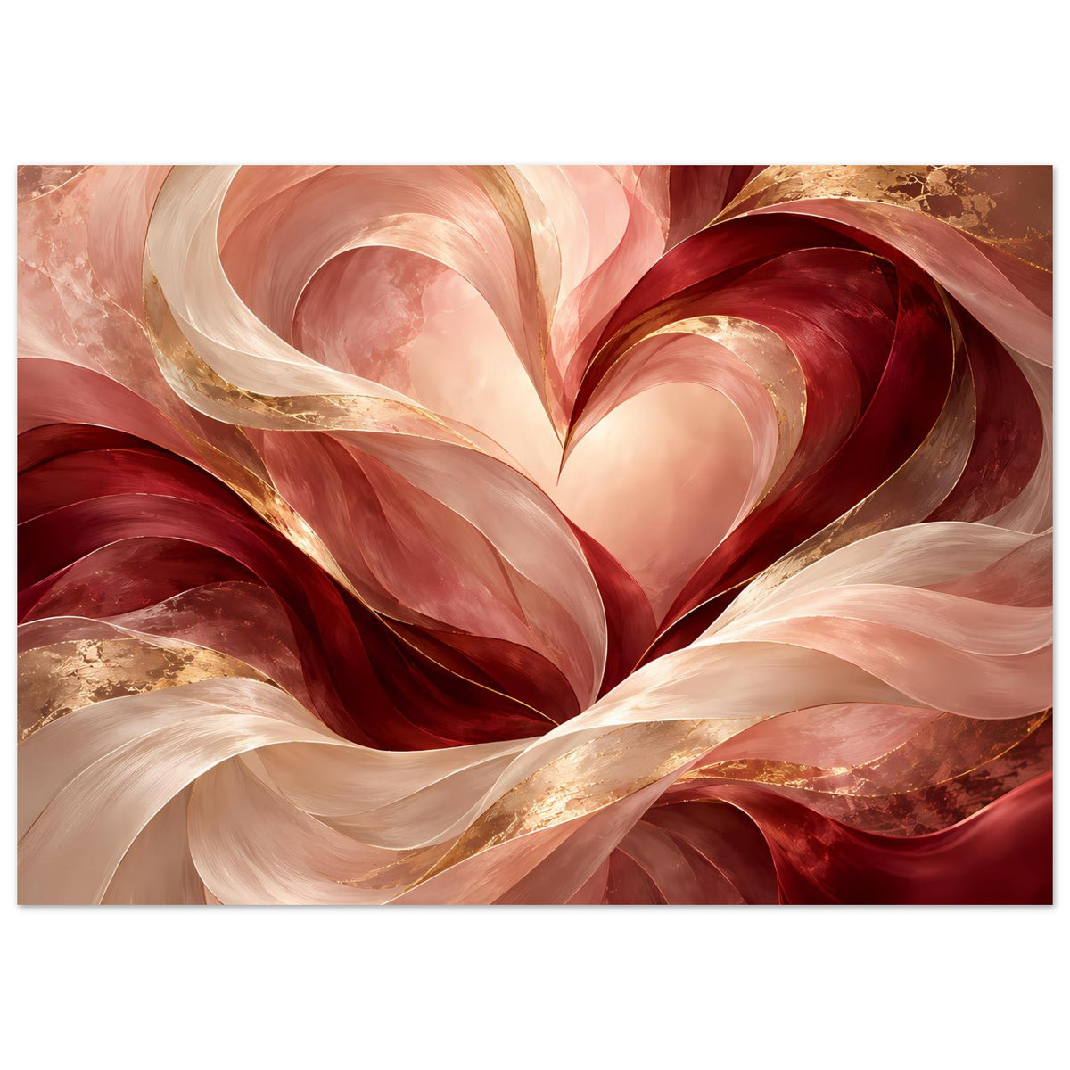 Abstraktes Herz-Poster in Rosé, Rot und Gold, horizontal