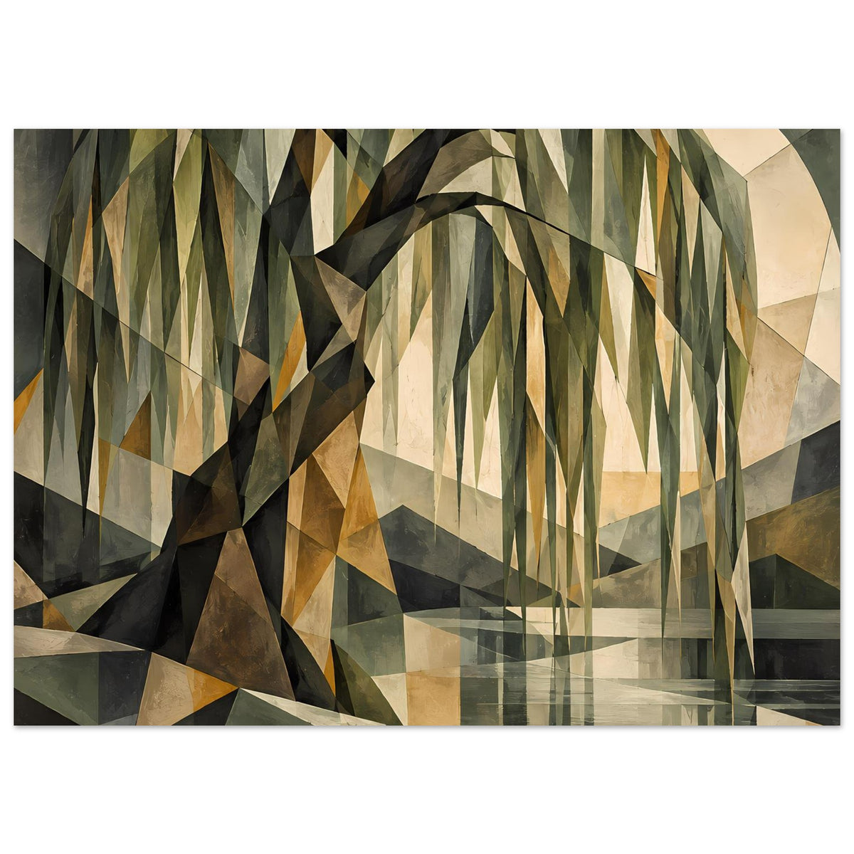 Horizontales Poster mit geometrischem Baum und Dreiecksornamenten in erdigen Farbtönen
