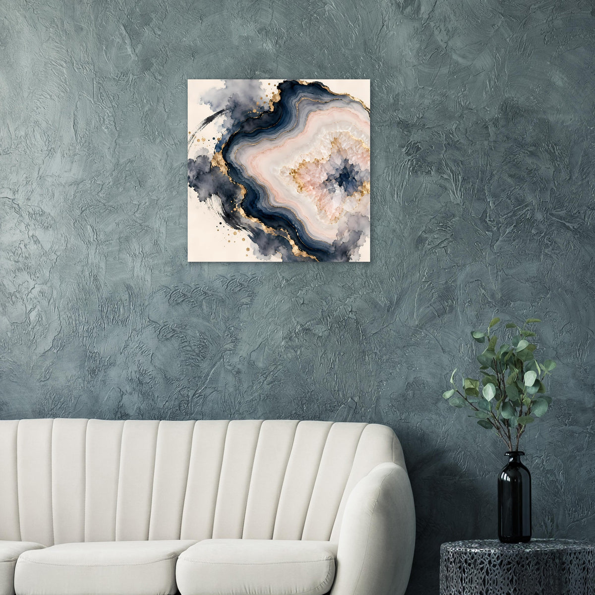 Abstraktes Geoden-Poster in Rosé, Blau und Gold, quadratisch