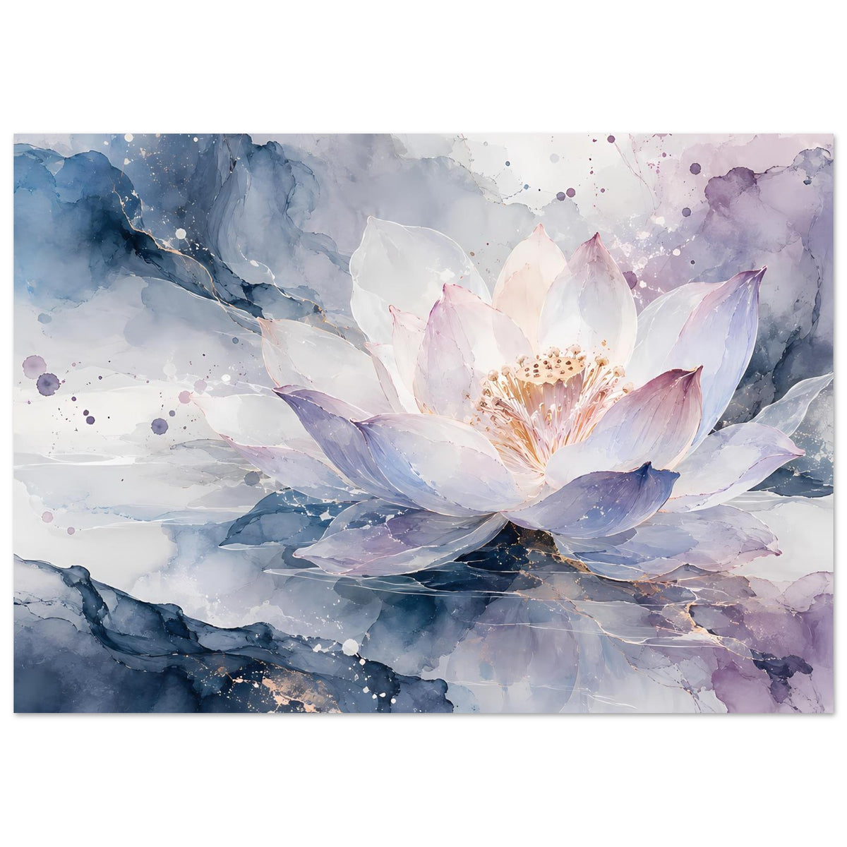 Aquarellposter mit blauer Lotusblüte, horizontal