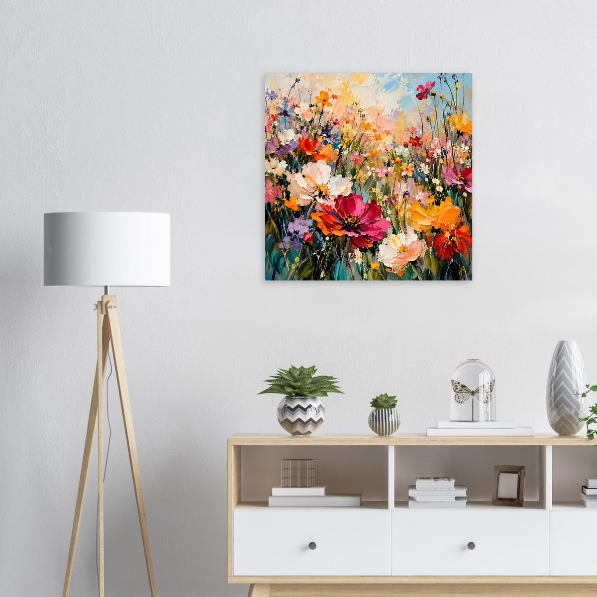 Blumenposter mit farbenfrohem Blütenmix in Rot, Pink und Orange