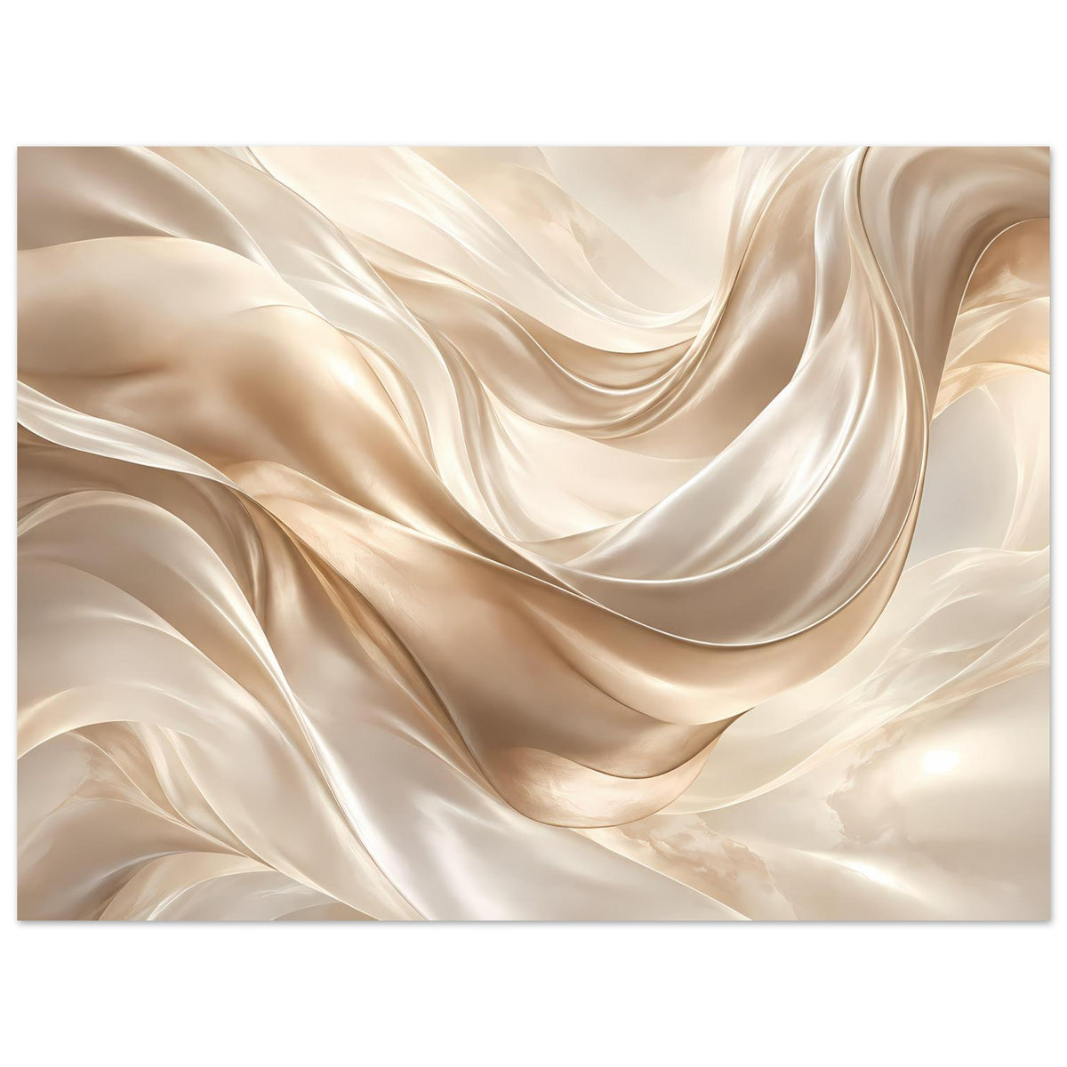 Kunstposter im Querformat mit cremefarbenen Satin-Swirls und geschwungenen Faltenlinien