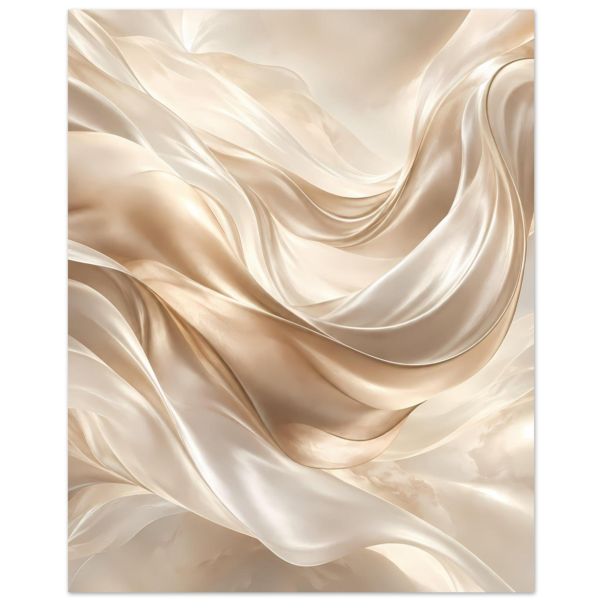 Kunstposter Hochformat mit cremefarbenem Abstraktmuster aus Satin-Swirlwellen