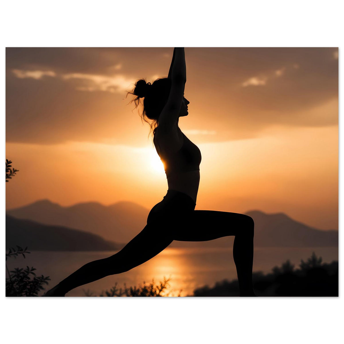 Yoga-Poster (Hochformat): Silhouette einer Frau in Yoga-Pose, Bein vorn angewinkelt