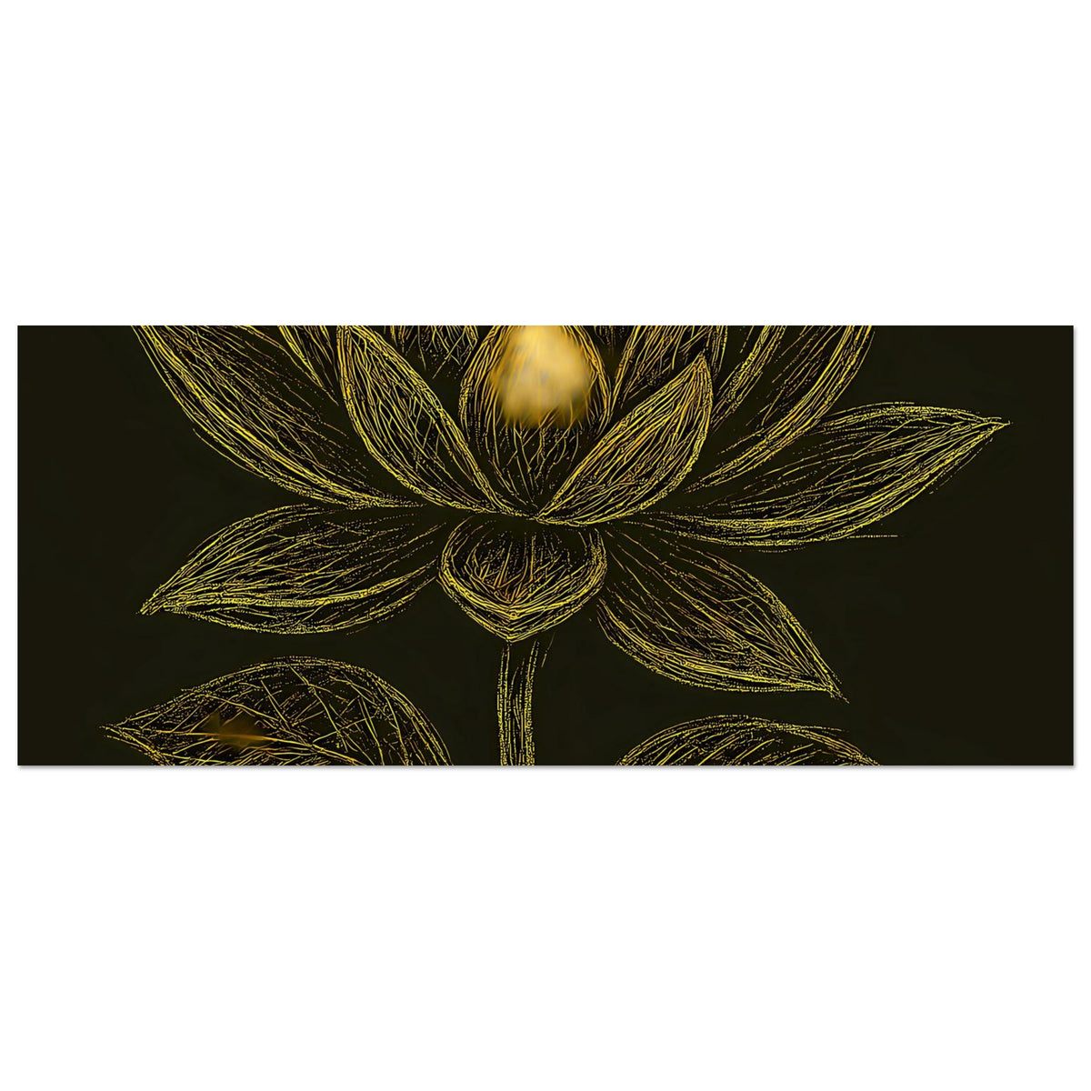 Poster mit goldener Lotusblüte als Linienzeichnung, horizontal