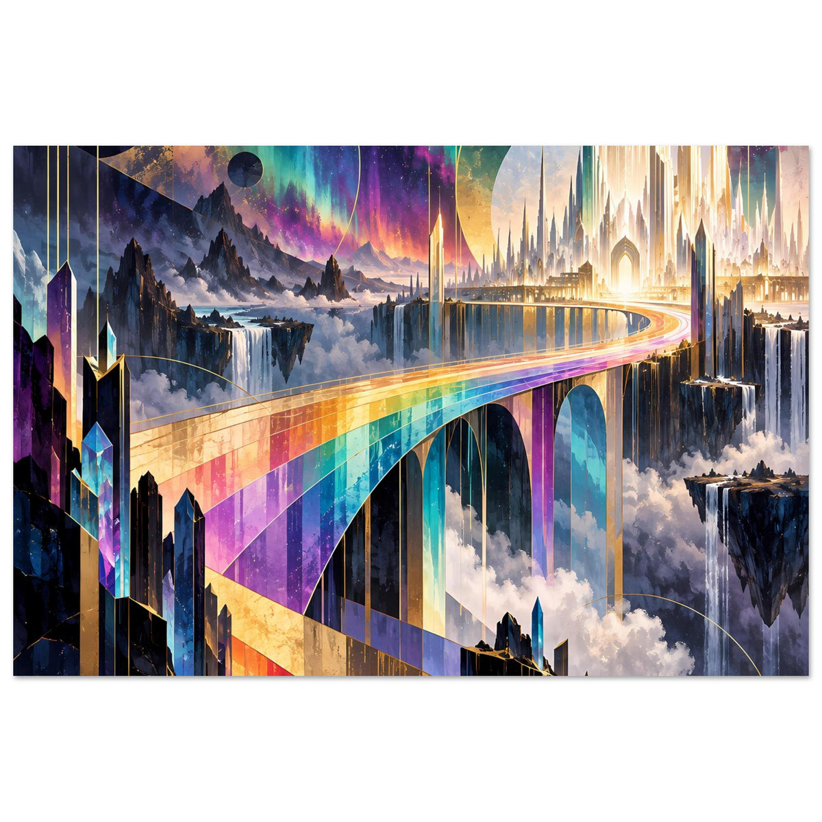 Regenbogenbrücke-Poster mit regenbogenfarbenem Übergang und Himmel aus Farben, Querformat