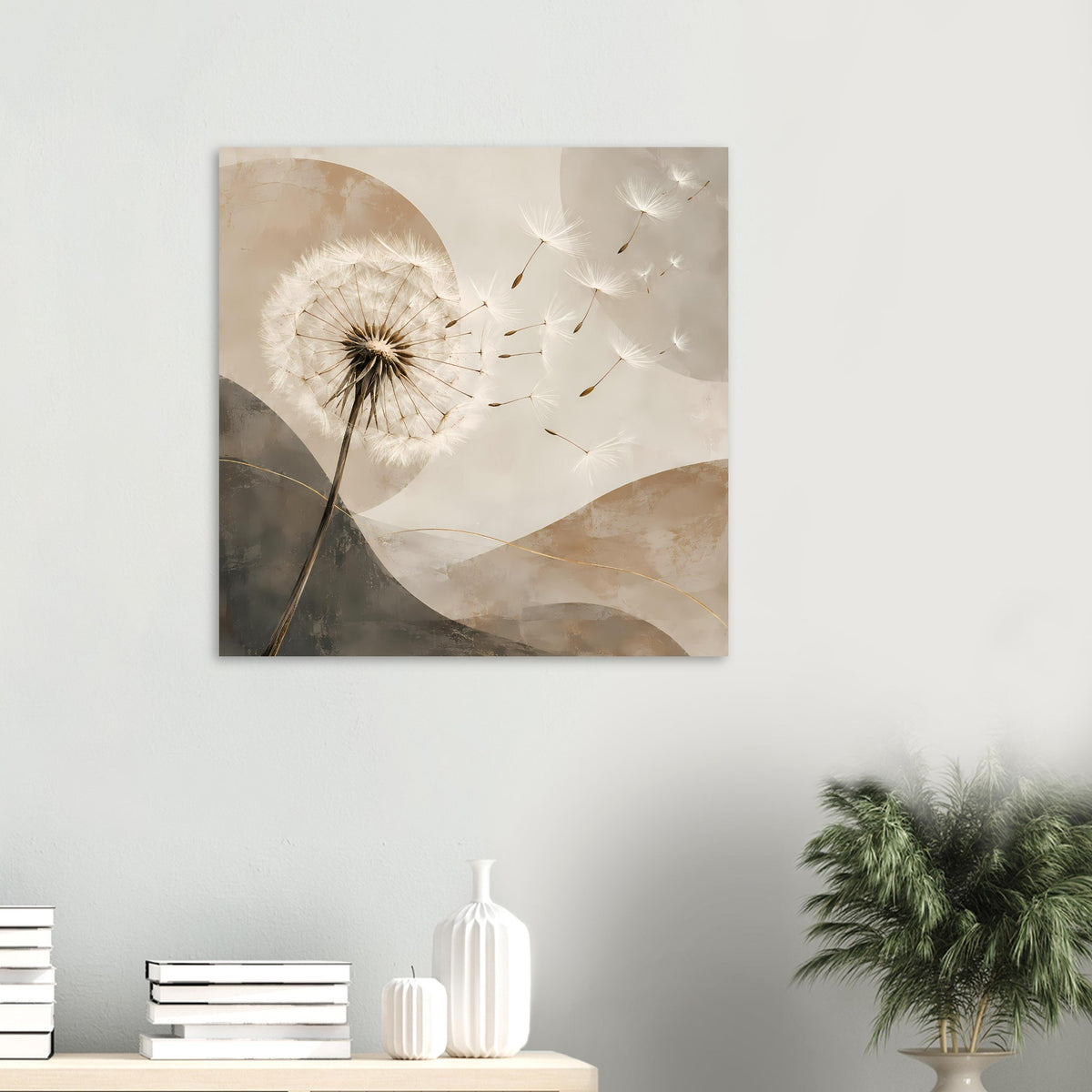 Quadratisches Poster mit Pusteblume in Beige, Weiß und Grau