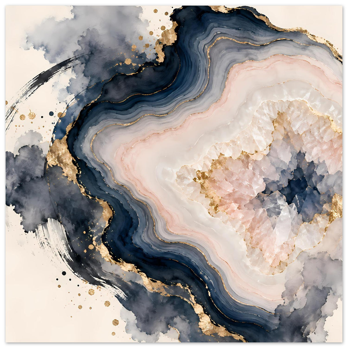 Abstraktes Geoden-Poster in Rosé, Blau und Gold