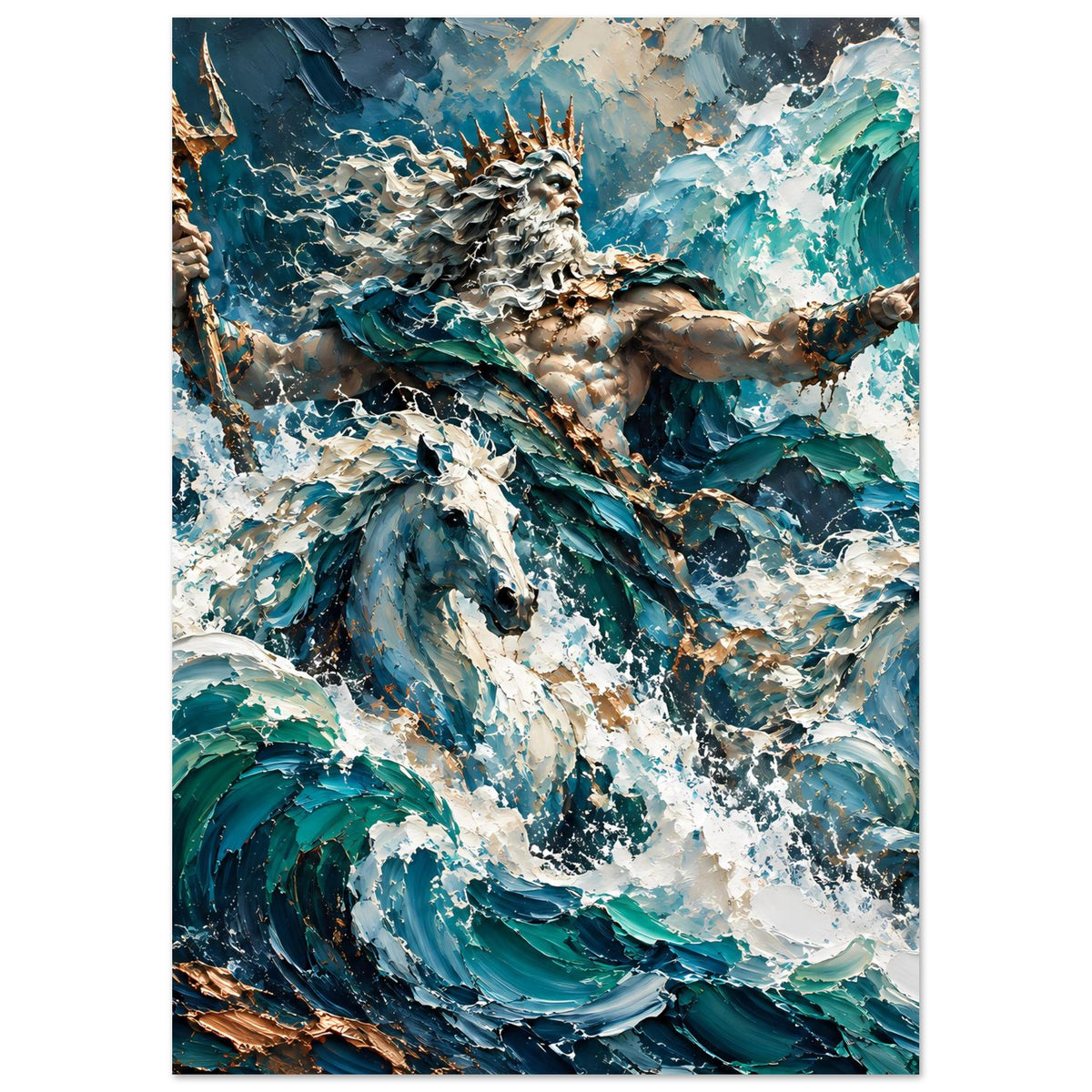 Poster mit Neptun-Motiv im Meeresschaum-Look, vertikal gerahmt
