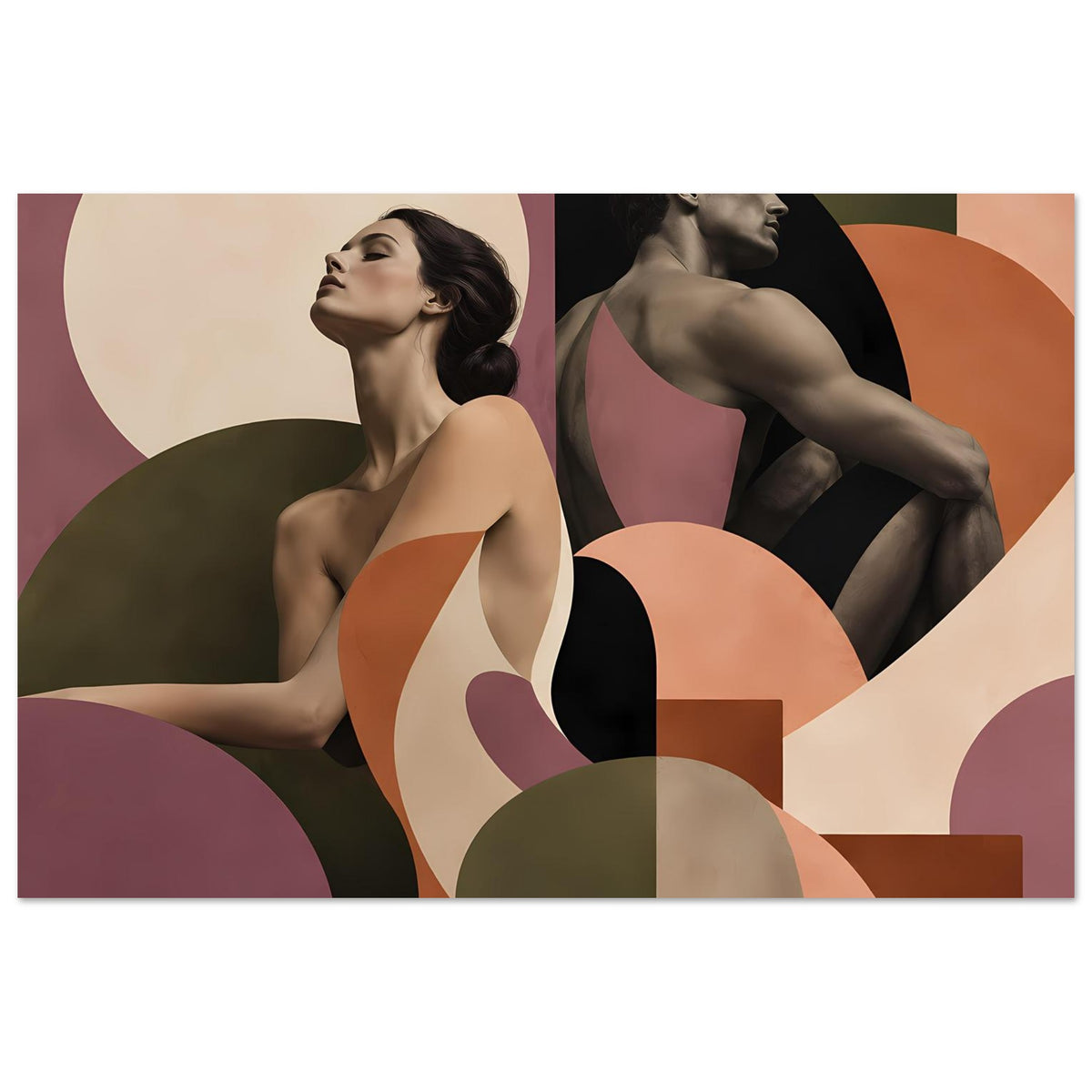 Querformatiges Figurenposter mit zwei abstrakten Frauenfiguren, Terrakotta und Mauve