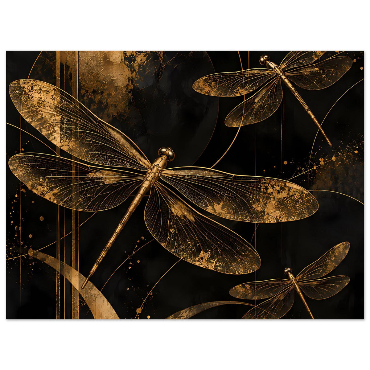 Wandposter mit goldenen Libellen, horizontales Motiv mit goldenen Akzenten
