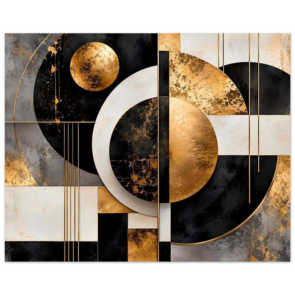 Poster mit goldener Kugel-Form und großen Kreisen in Schwarz und Creme