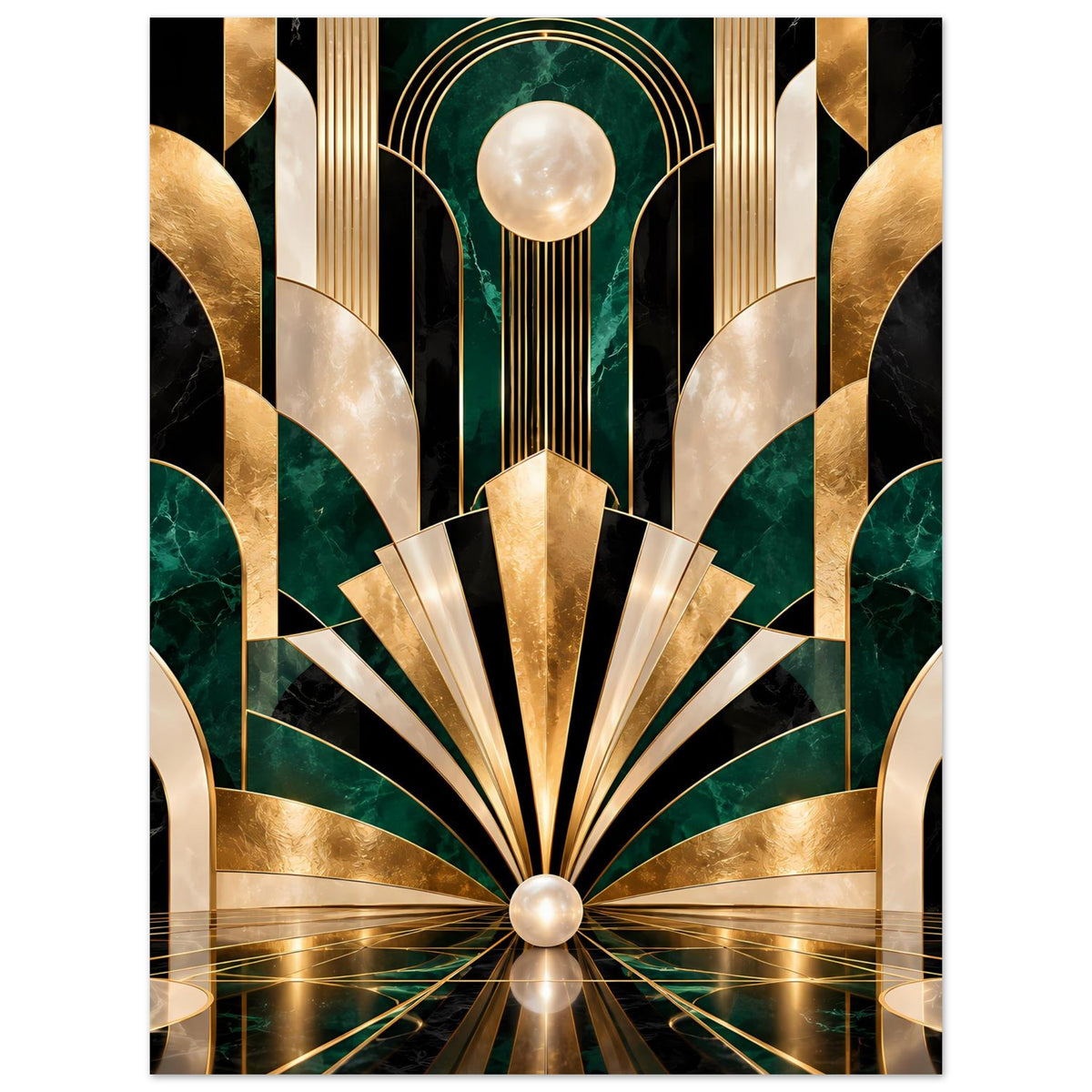 Art-Déco-Poster mit goldgrünen, schwarzen und cremefarbenen Geometrien