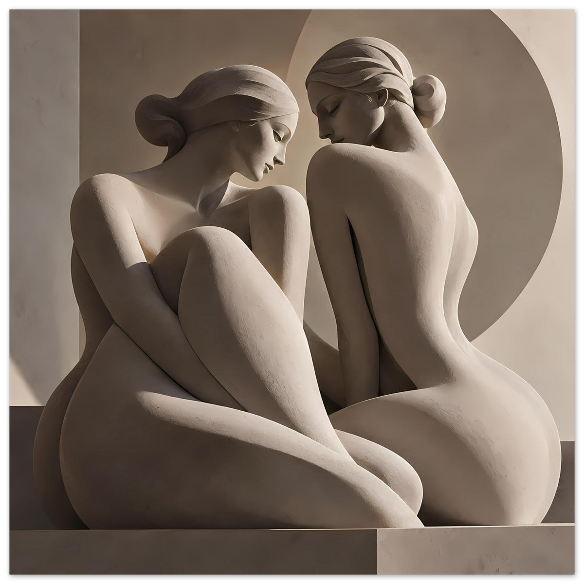 Kunstdruck mit zwei antiken Aktfiguren, größere Ganzkörperansicht, monochrom