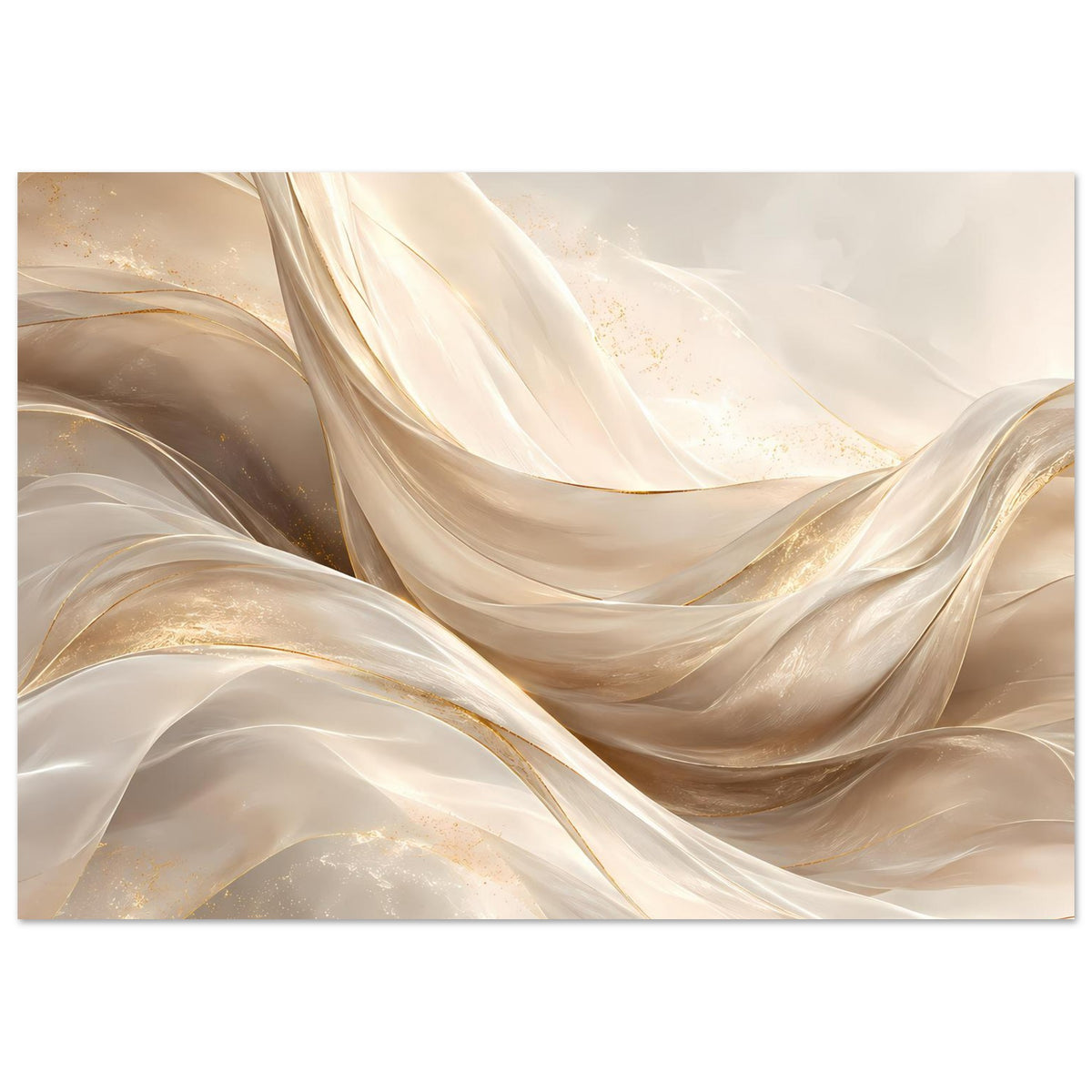 Abstraktes Leinwand-Poster mit cremefarbenen und goldenen Stofffalten, horizontal