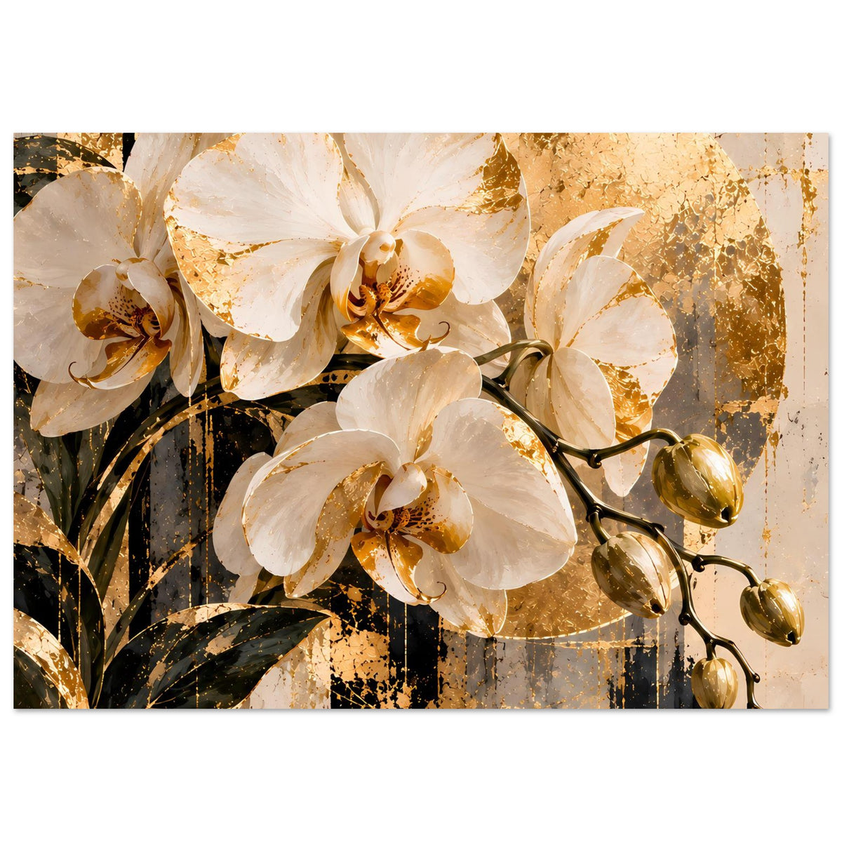 Orchideen-Wandposter (horizontal) mit goldenen Sprenkeln, cremefarbene Orchideenblüte